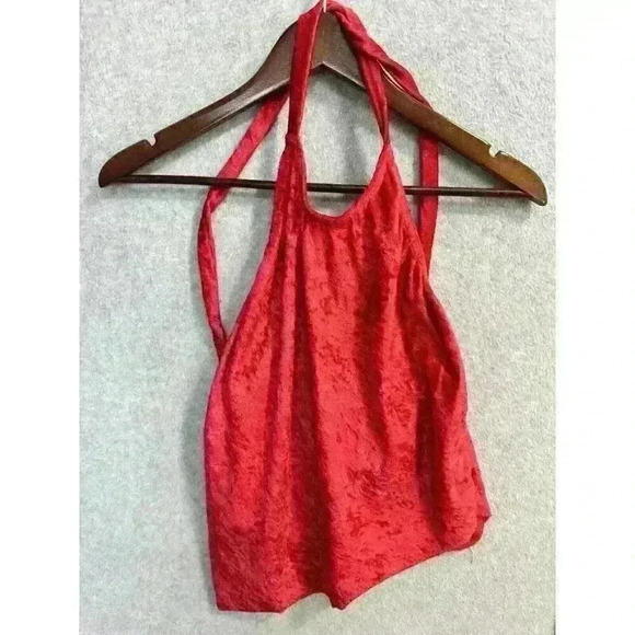 VTG Velour Sexy Red Halter Top 90s Rave Festival Y2K Asymmetrical Size M/L - Picture 8 of 14